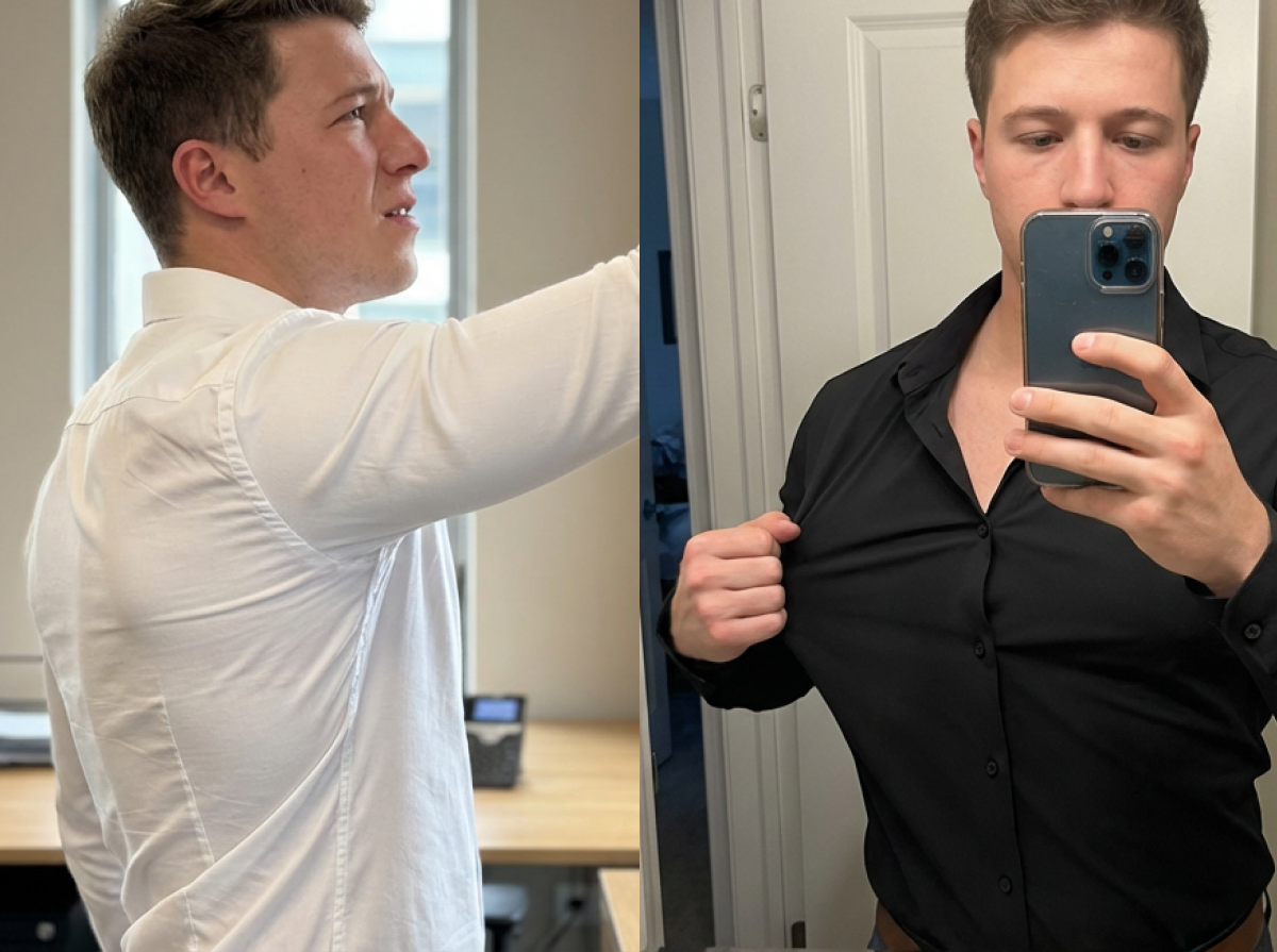 Close-up of a dress shirt wrinkling halfway through the day